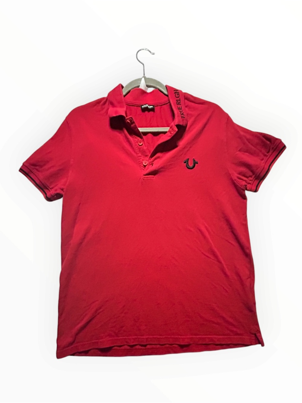 True Religion Red Polo Shirt Men’s M Cotton Horseshoe Logo Streetwear
